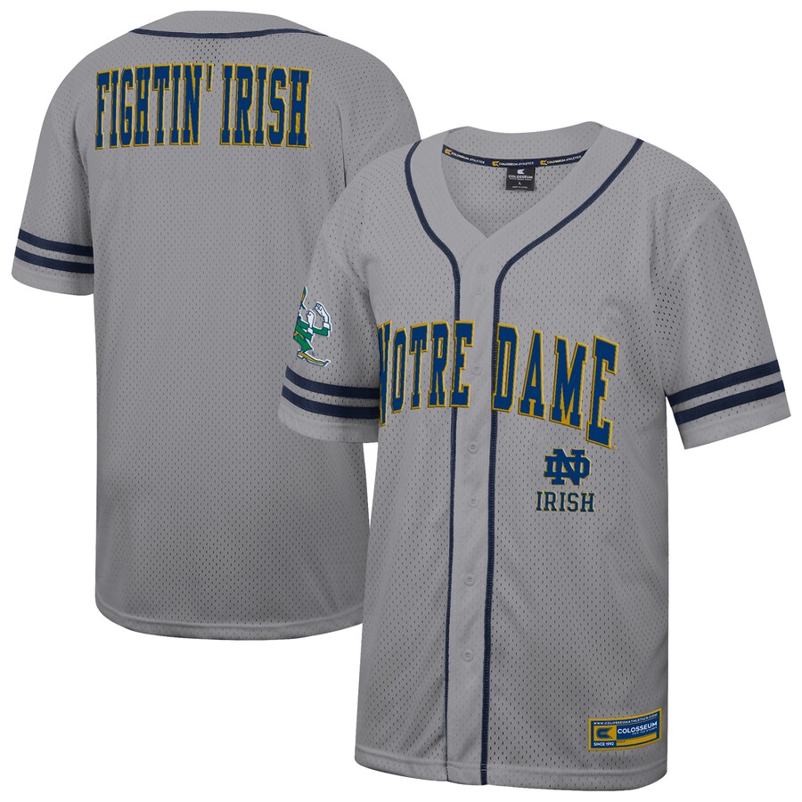 Men's Colosseum Gray Notre Dame Fighting Irish Free Spirited Baseball Jersey - Ujersey NFL Shop
