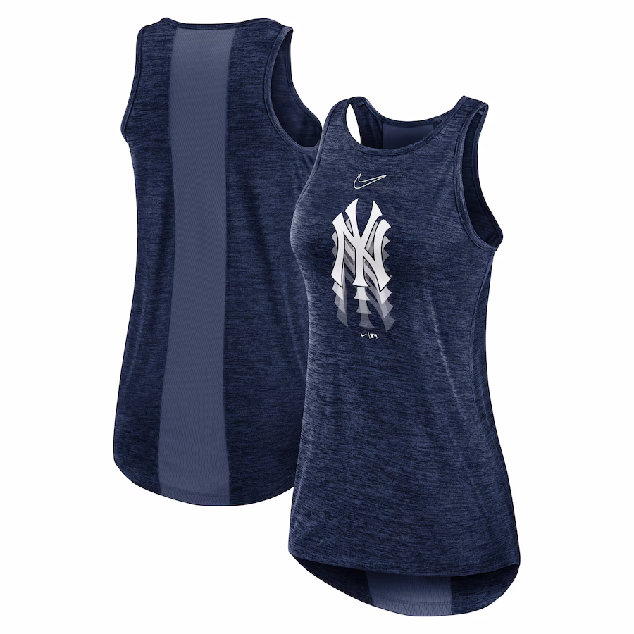 Women's New York Yankees Nike Navy Logo Fade High Neck Performance Tank Top - Ujersey