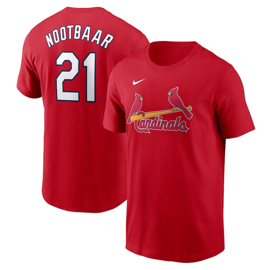 Men's St. Louis Cardinals Lars Nootbaar Nike Red Home Fuse Name & Number T-Shirt - Ujersey
