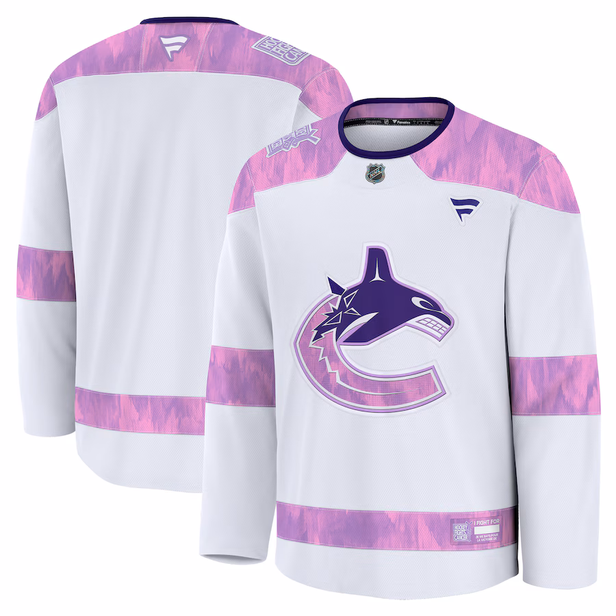 Men's Vancouver Canucks Fanatics White 2024 Hockey Fights Cancer Practice Jersey - Ujersey NFL Shop