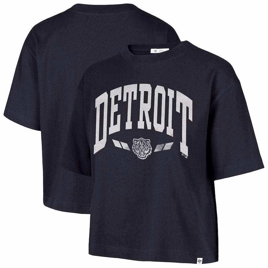 Women's Detroit Tigers '47 Navy City Connect Shale Drop Shoulder Cropped T-Shirt - Ujersey
