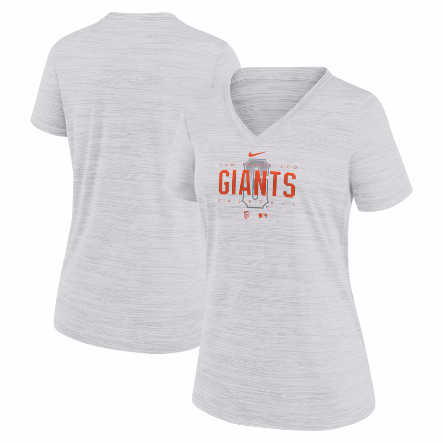 Women's San Francisco Giants Nike White City Connect Velocity Practice Performance V-Neck T-Shirt - Ujersey NFL Shop