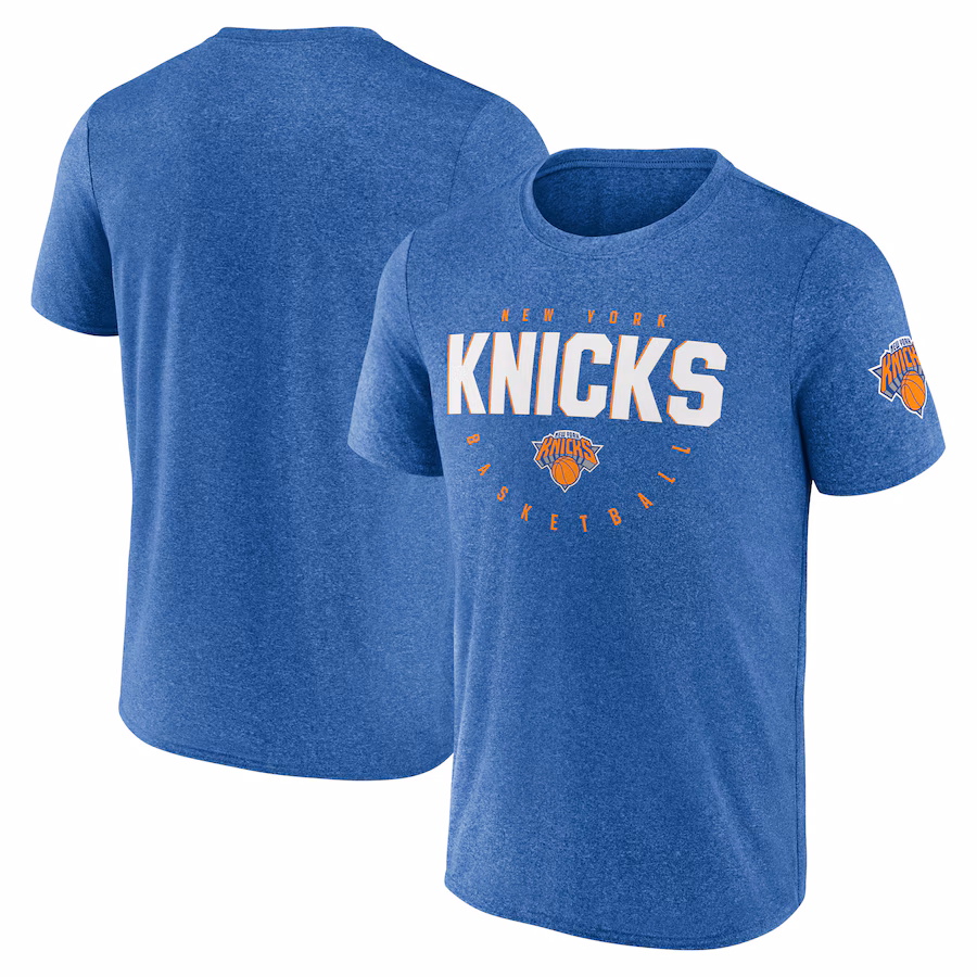 Men's New York Knicks Heather Blue Block Practice Performance T-Shirt - Ujersey