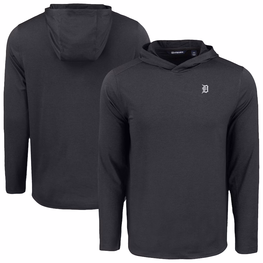 Men's Detroit Tigers Cutter & Buck Black Coastline Epic Comfort Eco Recycled Long Sleeve Hoodie T-Shirt - Ujersey