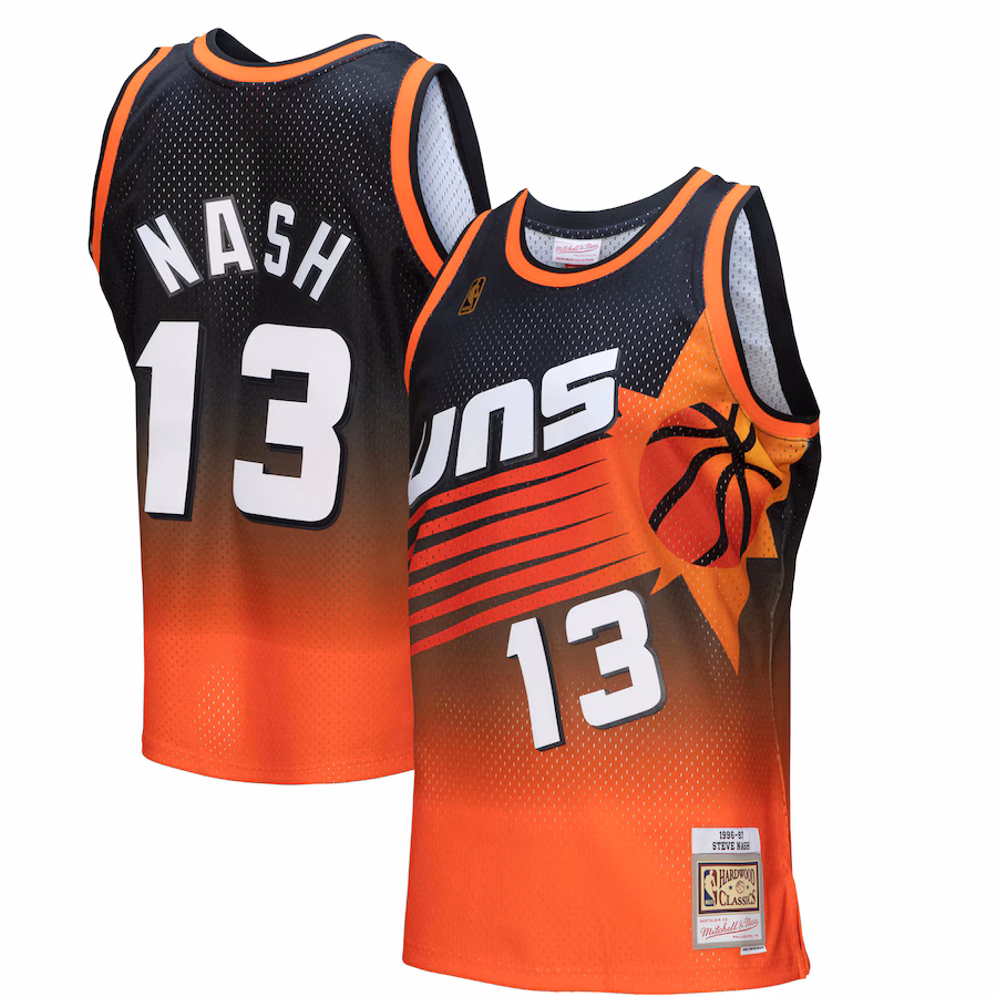 Men's Phoenix Suns Steve Nash Mitchell & Ness Orange/Black 1996/97 Hardwood Classics Fadeaway Swingman Player Jersey - Ujersey NFL Shop