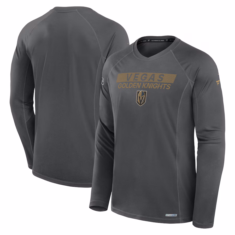 Men's Vegas Golden Knights Fanatics Gray Authentic Pro Rink Tech Long Sleeve T-Shirt - Ujersey NFL Shop