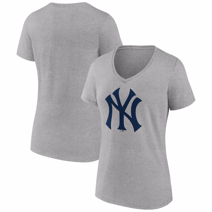 Women's New York Yankees Ash Secondary Color Primary Logo T-Shirt - Ujersey