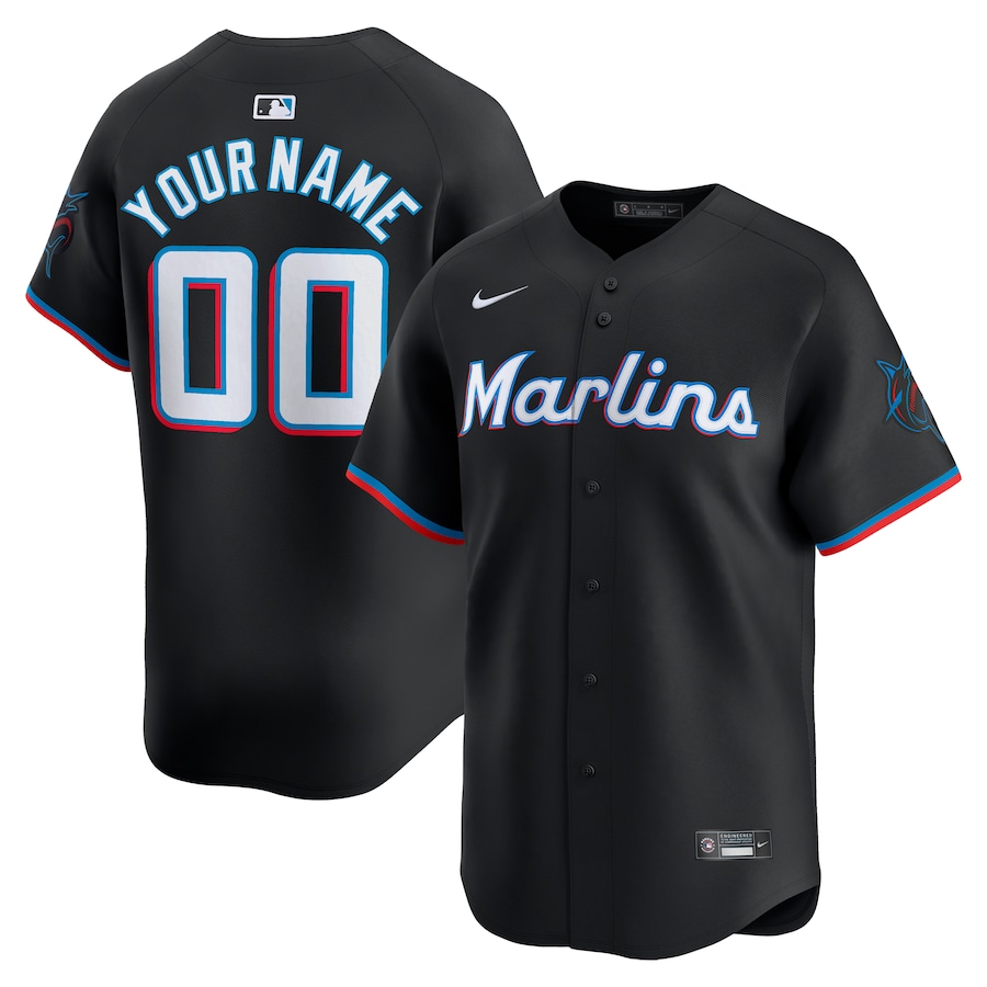 Men's Miami Marlins  Nike Black  Alternate Limited Custom Jersey - Ujersey NFL Shop