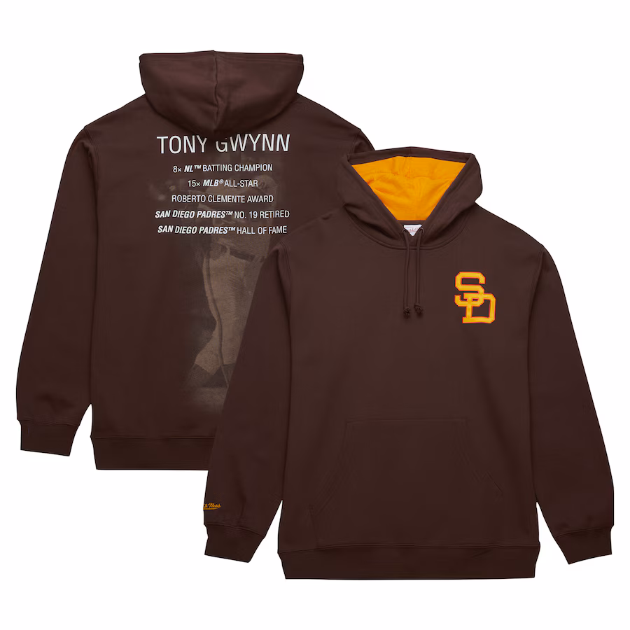 Men's San Diego Padres Tony Gwynn Mitchell & Ness Brown Vintage Logo Name & Number Pullover Hoodie - Ujersey NFL Shop