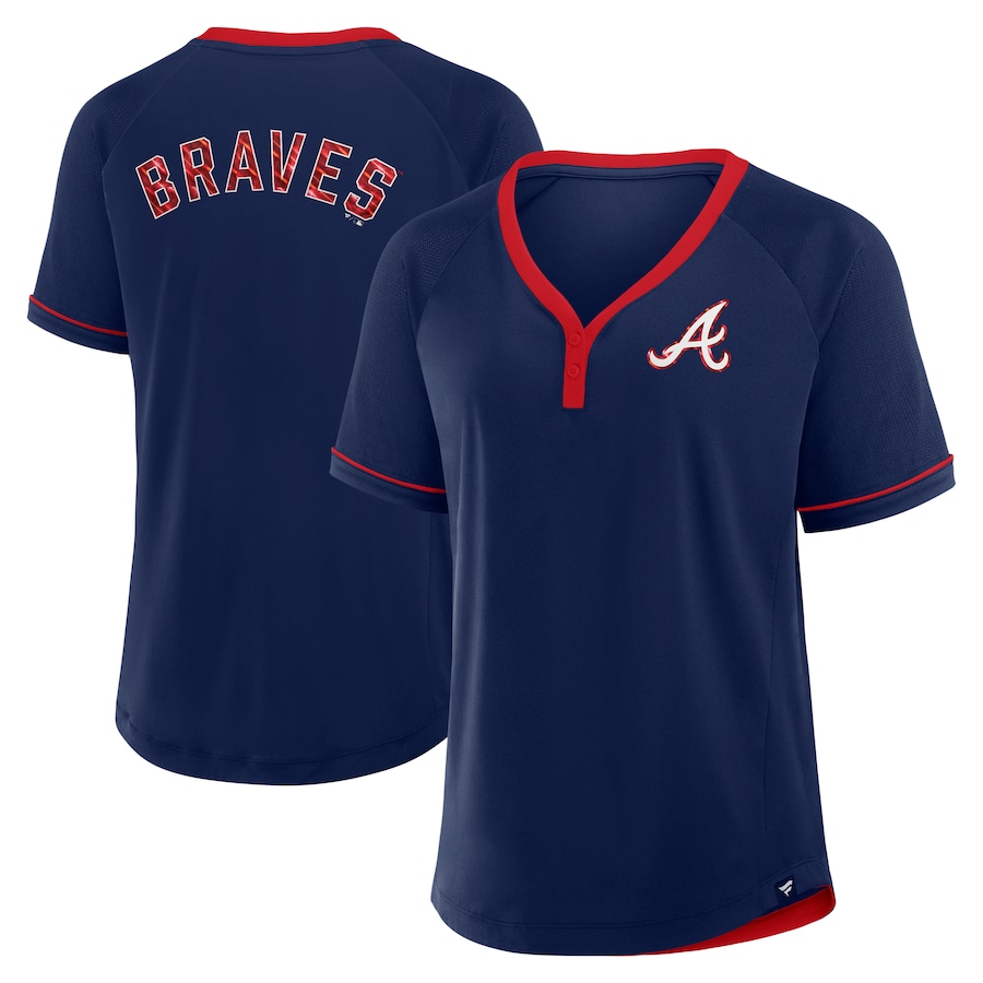 Women's Atlanta Braves Fanatics Navy League Diva Star Raglan V-Neck T-Shirt - Ujersey NFL Shop