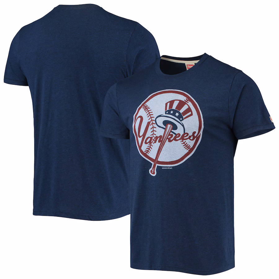 Men's New York Yankees Homage Navy Hand-Drawn Logo Tri-Blend T-Shirt - Ujersey