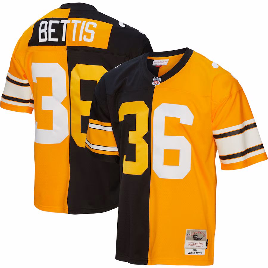 Men's Pittsburgh Steelers Jerome Bettis Mitchell & Ness Black/Gold 1996 Split Legacy Replica Jersey - Ujersey NFL Shop
