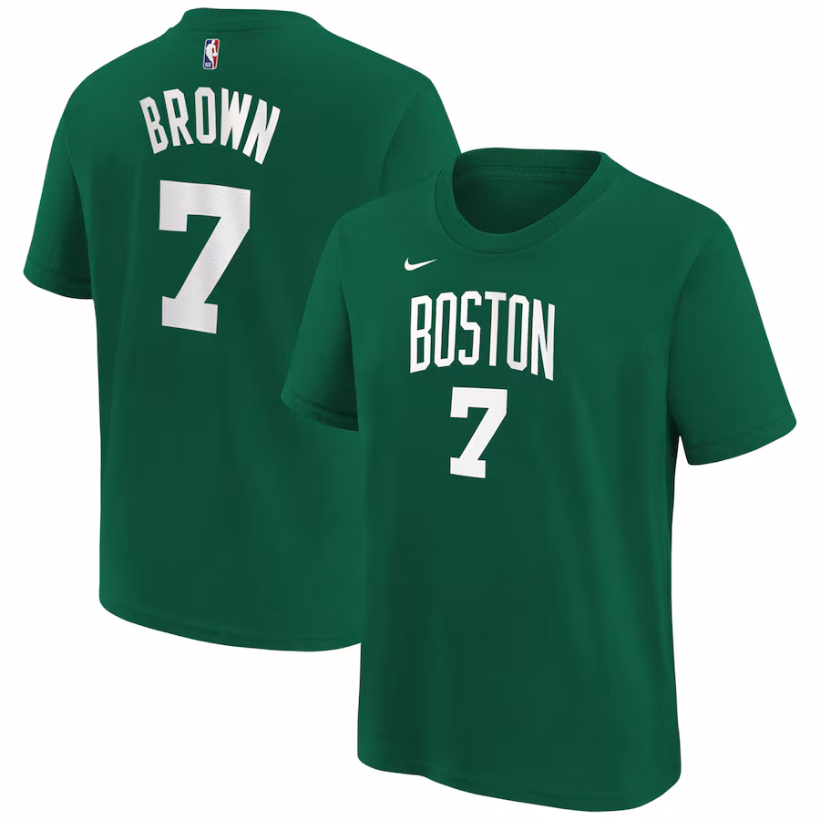 Youth Boston Celtics Jaylen Brown Kelly Green Icon Name & Number T-Shirt - Ujersey