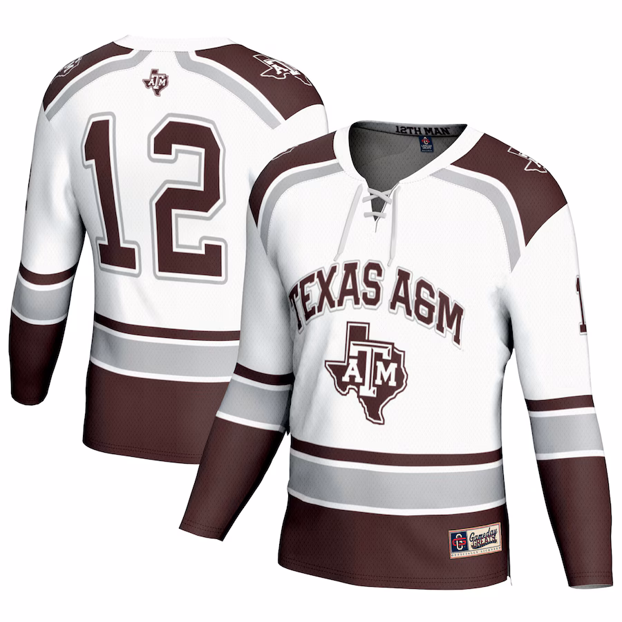 #12 Texas A&M Aggies GameDay Greats Youth Hockey Fashion Jersey - White - Ujersey NFL Shop