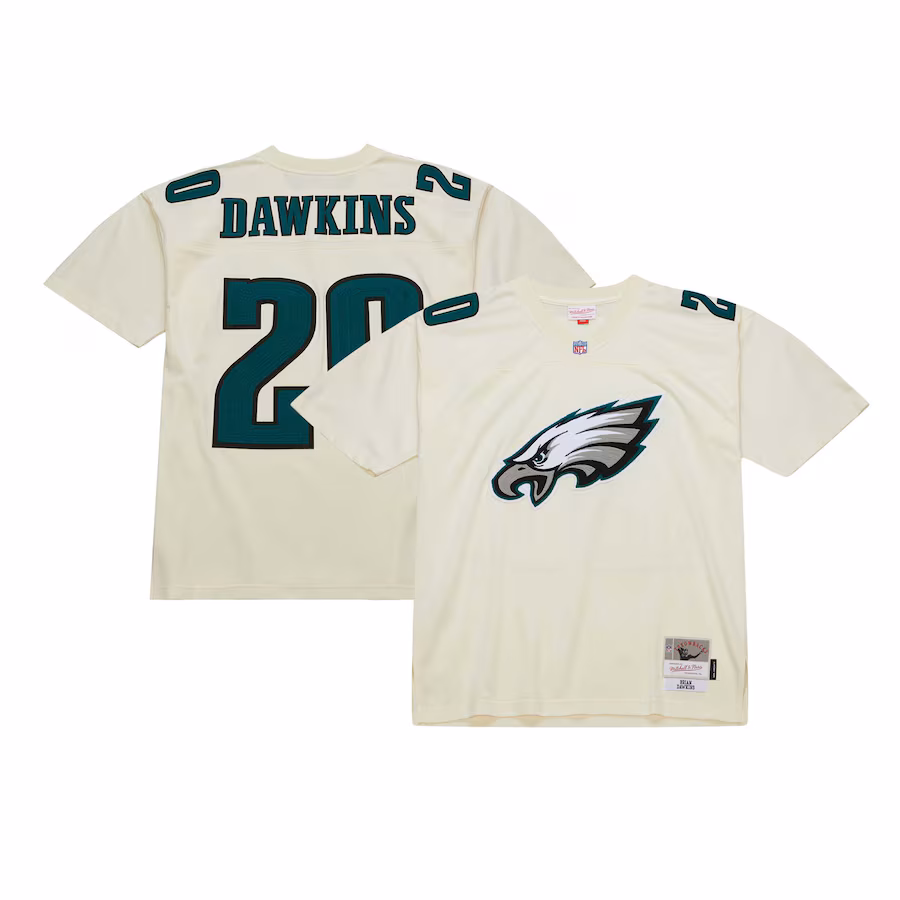 Men's Philadelphia Eagles Brian Dawkins Mitchell & Ness Cream Chainstitch Legacy Jersey - Ujersey NFL Shop