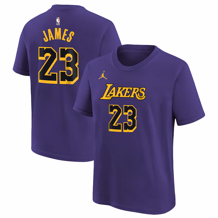 Youth Los Angeles Lakers LeBron James Jordan Brand Purple Name & Number Statement T-Shirt - Ujersey