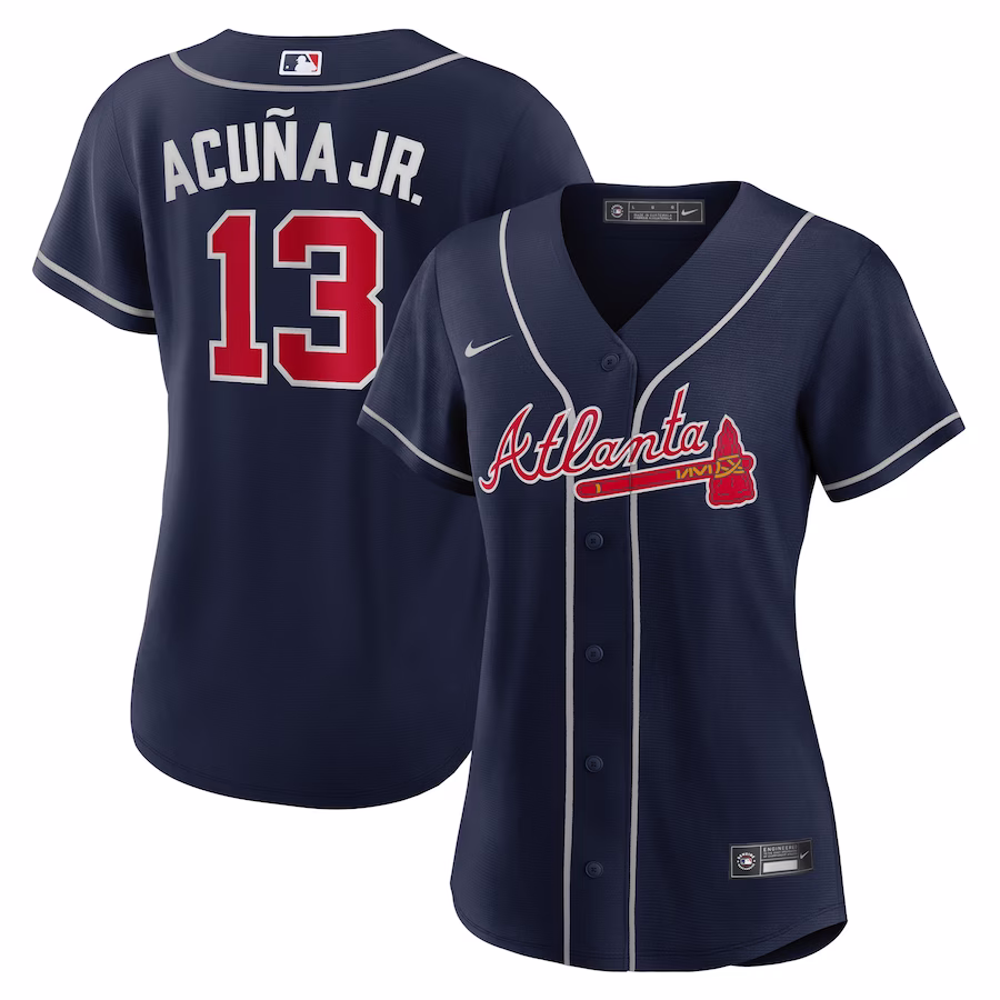 Women's Atlanta Braves Ronald Acuna Jr. Nike Navy Alternate Replica Player Jersey - Ujersey NFL Shop