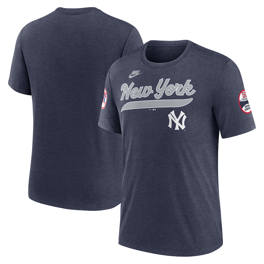 Men's New York Yankees Nike Heather Navy Cooperstown Collection Eras Tri-Blend T-Shirt - Ujersey