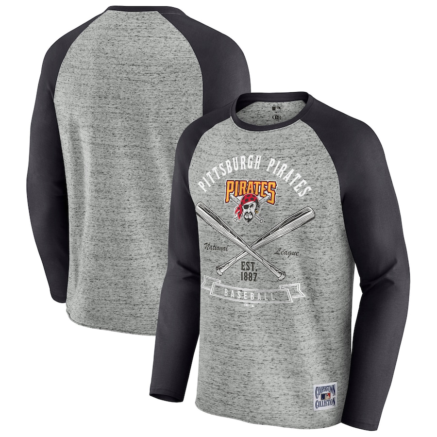 Men's Pittsburgh Pirates Darius Rucker Collection by Fanatics Heather Gray Raw Edge Raglan Long Sleeve Baseball T-Shirt - Ujersey NFL Shop