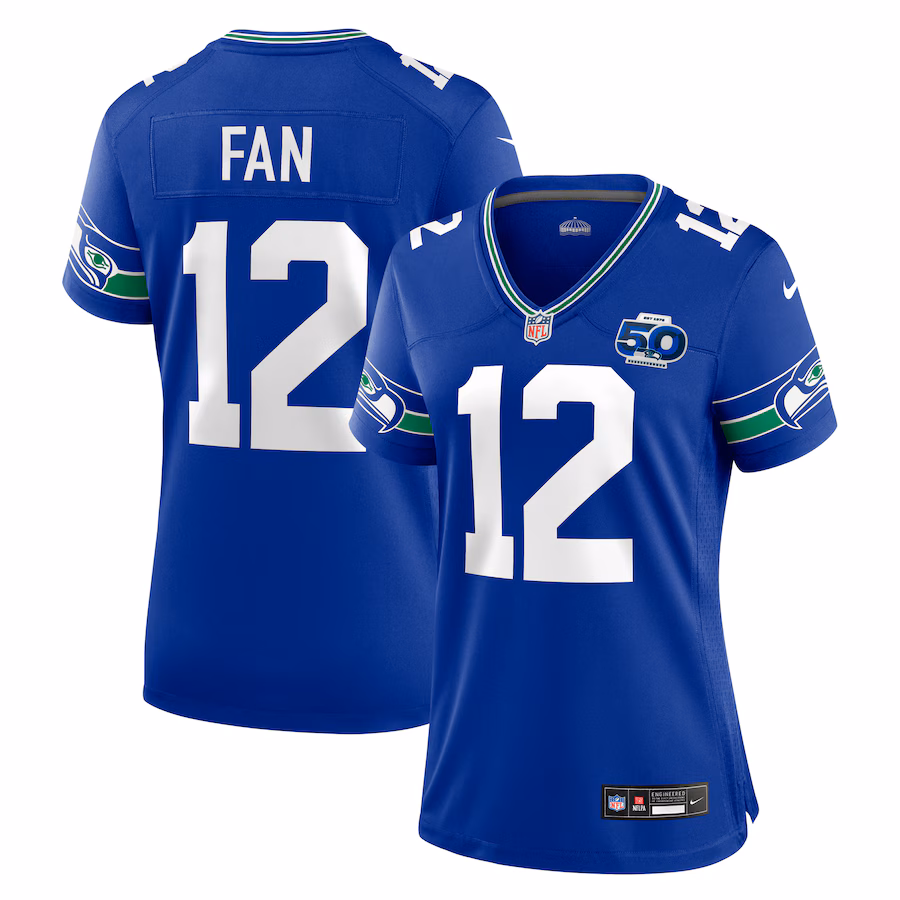 Women's Seattle Seahawks 12 Fan Nike Royal Alternate 2 50th Season Game Jersey - Ujersey NFL Shop