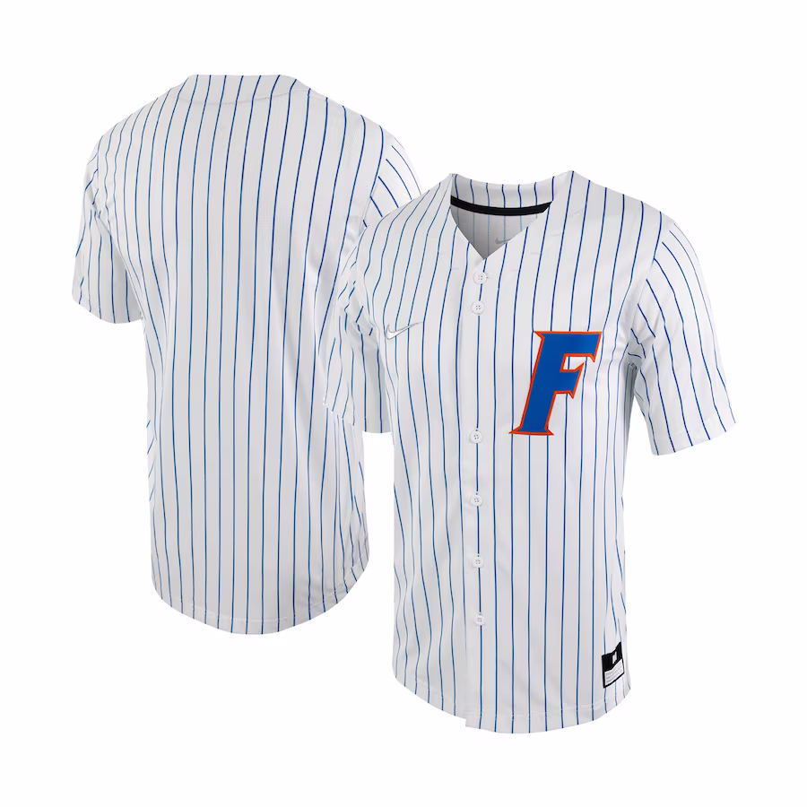 Florida Gators Nike Pinstripe Replica Full-Button Baseball Jersey - White/Royal - Ujersey NFL Shop
