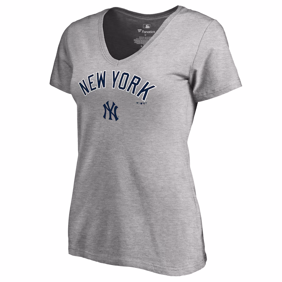 Women's New York Yankees Ash Team Lockup T-Shirt - Ujersey