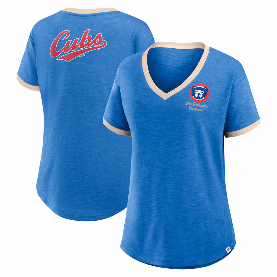 Women's Chicago Cubs Fanatics Royal Binge Worthy Stadium Slub V-Neck T-Shirt - Ujersey NFL Shop