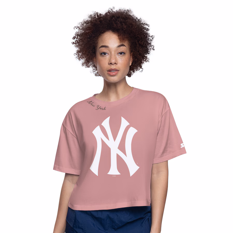 Women's New York Yankees Starter Pink Play the Ball Boxy Cropped T-Shirt - Ujersey
