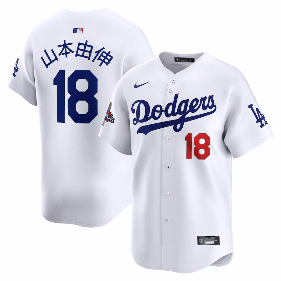 Men's Los Angeles Dodgers Yoshinobu Yamamoto Nike White 2024 World Series Champions Japanese Characters Limited Player Jersey - Ujersey NFL Shop