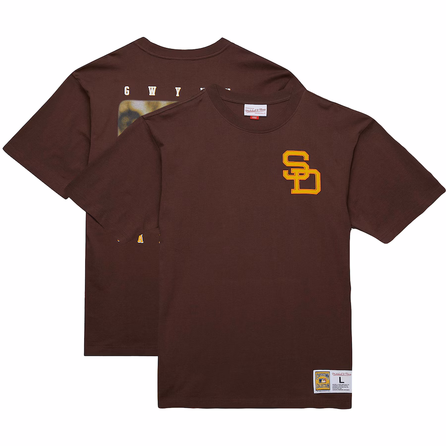 Men's San Diego Padres Tony Gwynn Mitchell & Ness Brown Legends Collection Vintage Logo T-Shirt - Ujersey