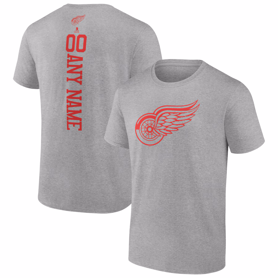Men's Detroit Red Wings Heather Gray Personalized Name & Number T-Shirt - Ujersey