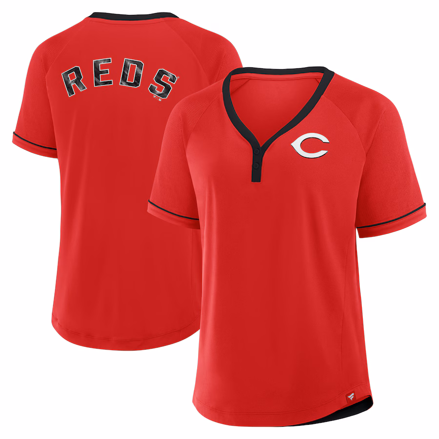 Women's Cincinnati Reds Fanatics Red League Diva Star Raglan V-Neck T-Shirt - Ujersey NFL Shop