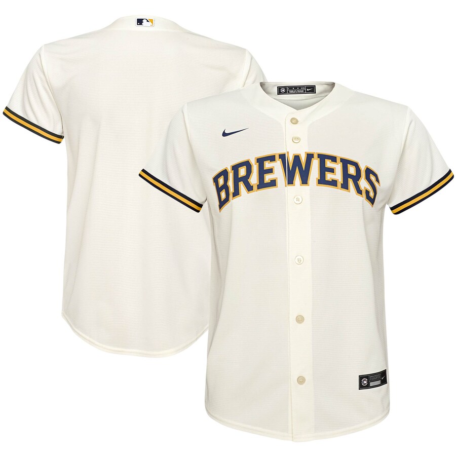 Youth Milwaukee Brewers Nike Cream Home Replica Team Jersey - Ujersey