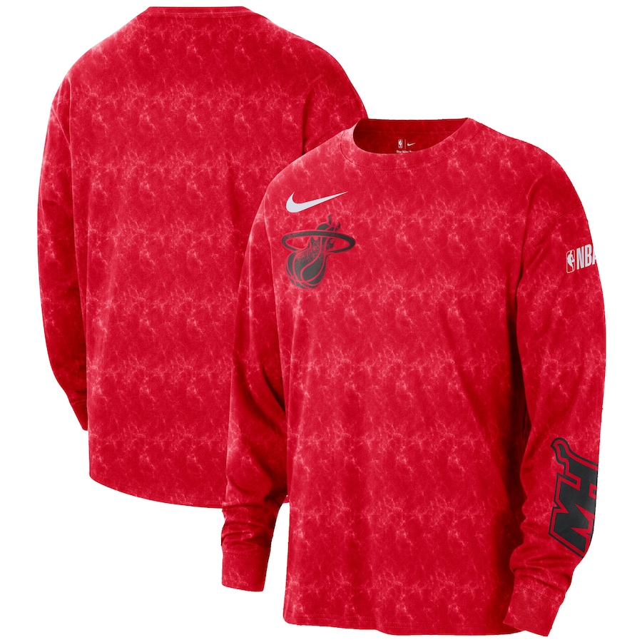 Men's Miami Heat Nike Red 2024/25 City Edition Courtside Max90 Heavyweight Long Sleeve T-Shirt - Ujersey NFL Shop