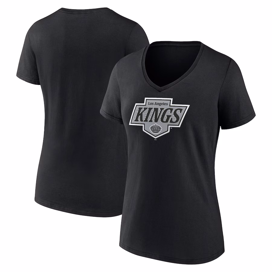 Women's Los Angeles Kings Fanatics Black New Primary Logo V-Neck T-Shirt - Ujersey NFL Shop