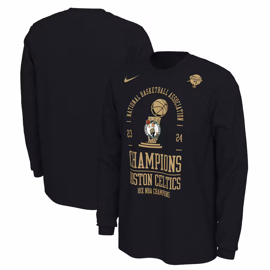 Men's Boston Celtics Nike Black 18-Time NBA Finals Champions Locker Room Long Sleeve T-Shirt - Ujersey