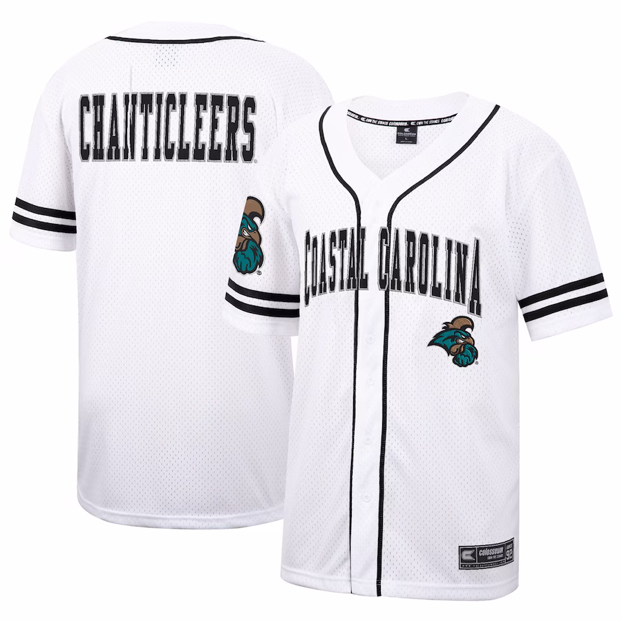 Coastal Carolina Chanticleers Colosseum Free Spirited Mesh Button-Up Baseball Jersey - White - Ujersey