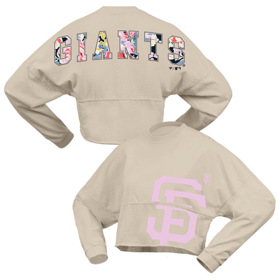 Women's San Francisco Giants Fanatics Cream Floral Preppy Cropped Long Sleeve T-Shirt - Ujersey NFL Shop