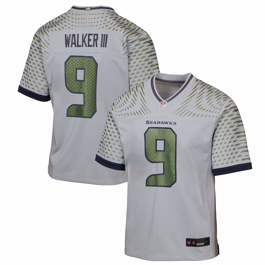 Youth Nike Kenneth Walker III Wolf Gray Seattle Seahawks 2025 Rivalries Collection Game Jersey