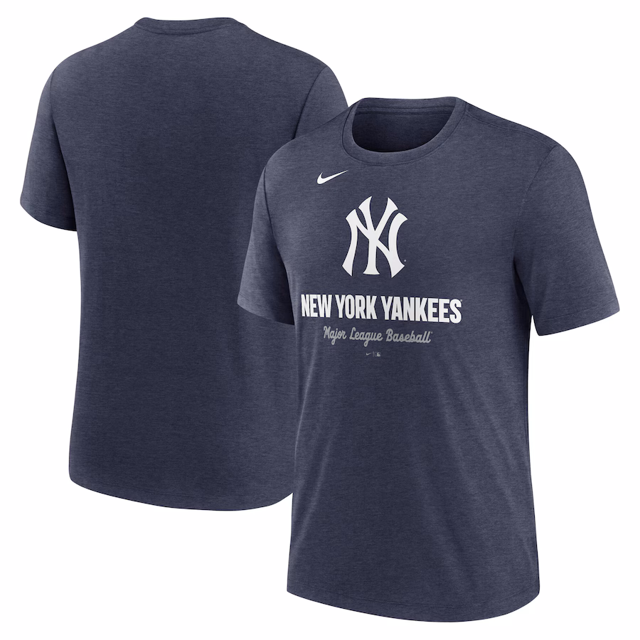 Men's New York Yankees Nike Heather Navy Logo Tri-Blend T-Shirt - Ujersey