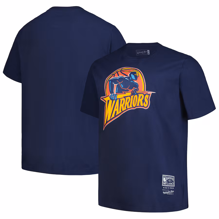 Men's Golden State Warriors Mitchell & Ness Navy Big & Tall Hardwood Classics Vintage Logo T-Shirt - Ujersey