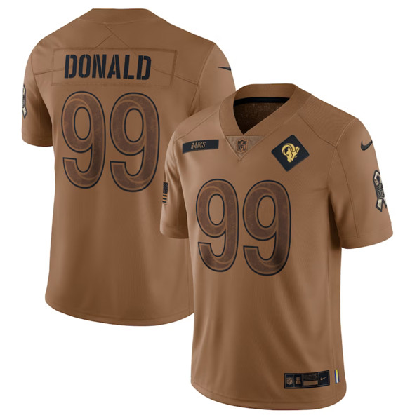 Men's Los Angeles Rams #99 Aaron Donald 2023 Brown Salute To Service Limited Football Stitched Jersey - Ujersey NFL Shop