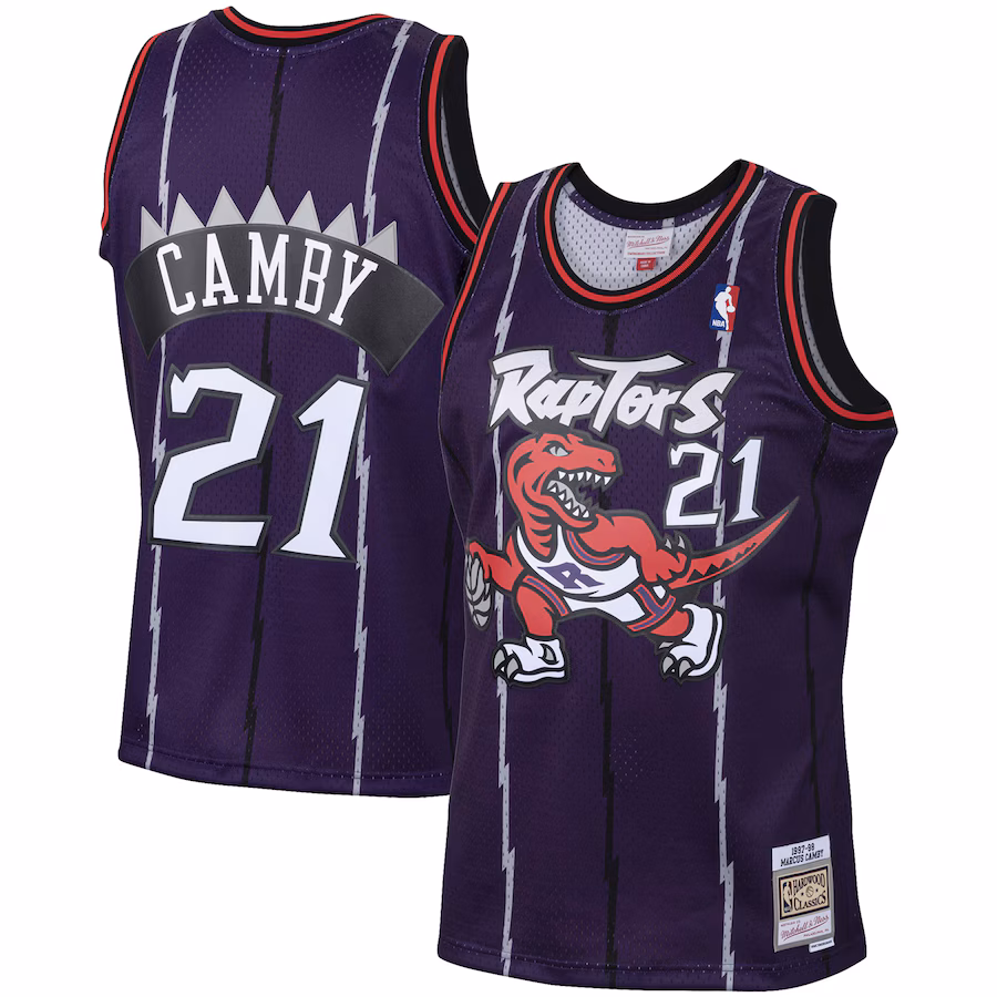Men's Toronto Raptors Marcus Camby Mitchell & Ness Purple 1998/99 Hardwood Classics Swingman Jersey - Ujersey NFL Shop