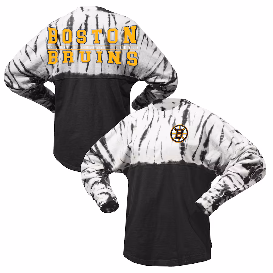 Unisex Boston Bruins Spirit Jersey Black Crystal Half Dye Long Sleeve T-Shirt - Ujersey NFL Shop