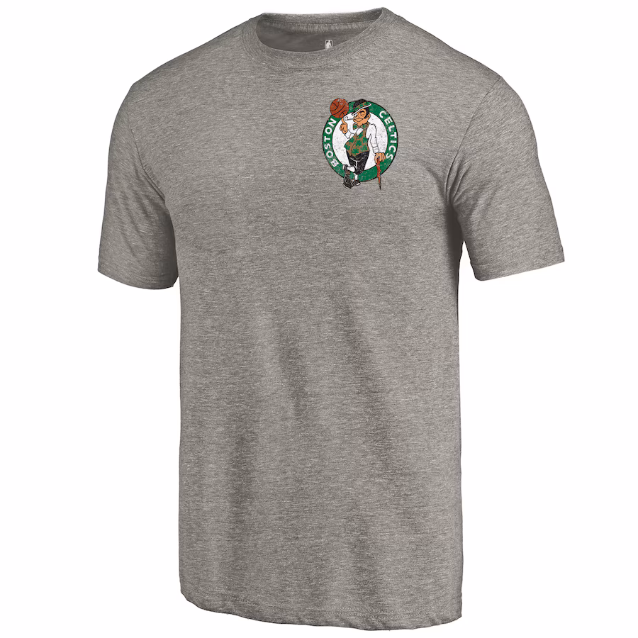 Men's Boston Celtics Gray Primary Logo Left Chest Distressed Tri-Blend T-Shirt - Ujersey