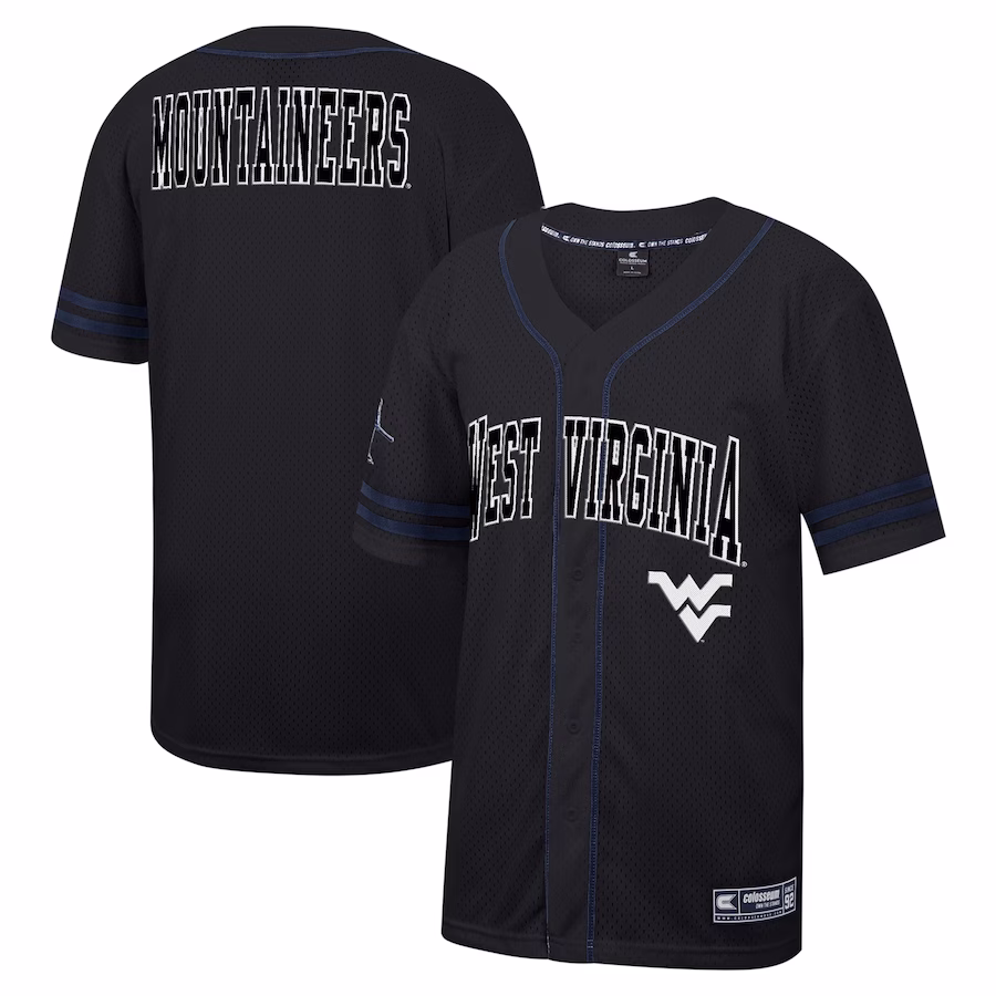 West Virginia Mountaineers Colosseum Free Spirited Mesh Button-Up Baseball Jersey - Black - Ujersey NFL Shop