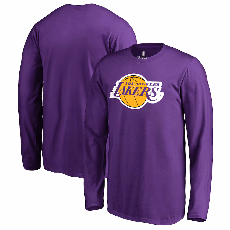 Men's Los Angeles Lakers Purple Primary Logo II Long Sleeve T-Shirt - Ujersey