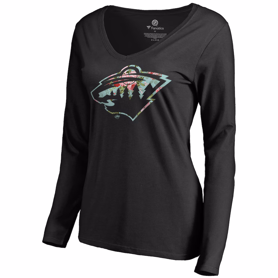 Women's Minnesota Wild Black Lovely Long Sleeve V-Neck T-Shirt - Ujersey NFL Shop