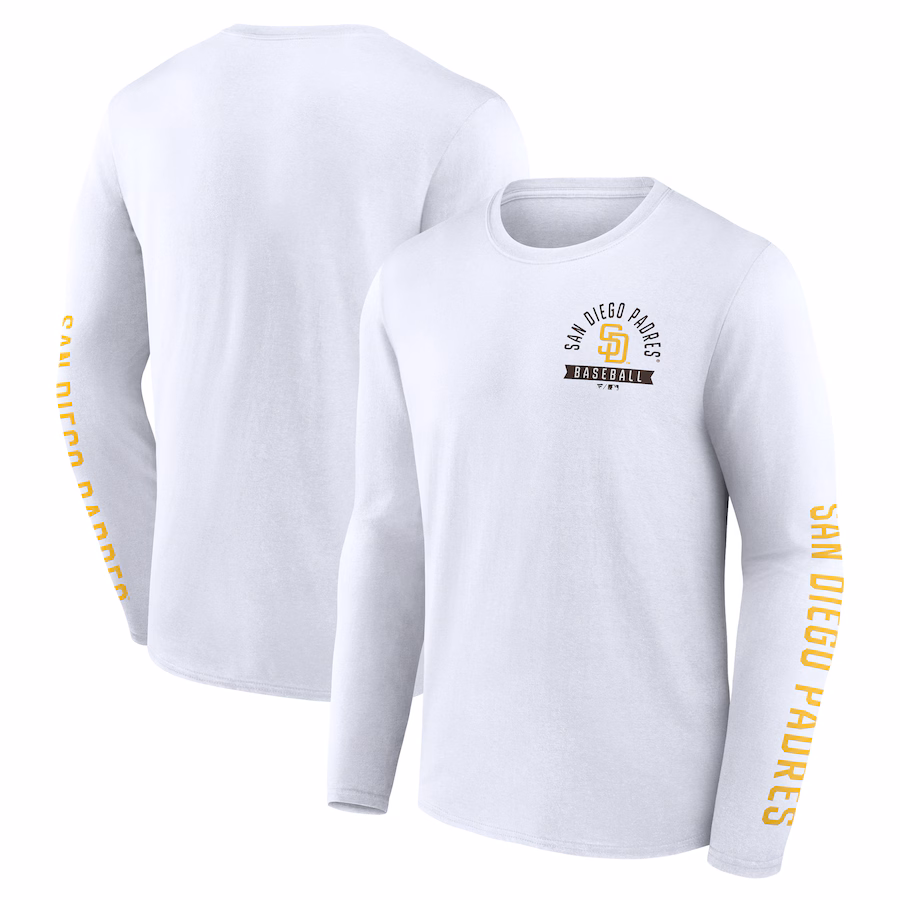 Men's San Diego Padres Fanatics White Press Box Long Sleeve T-Shirt - Ujersey