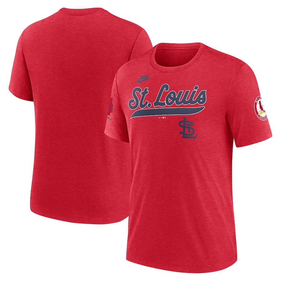 Men's St. Louis Cardinals Nike Heather Red Cooperstown Collection Eras Tri-Blend T-Shirt - Ujersey
